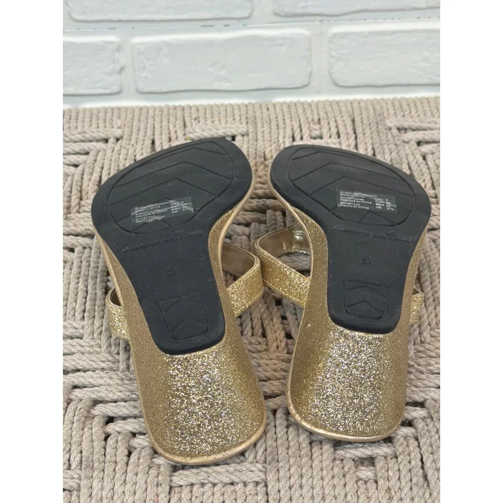 Montego Bay Club Glitter Wedge Sandals Gold Thong Size 5
